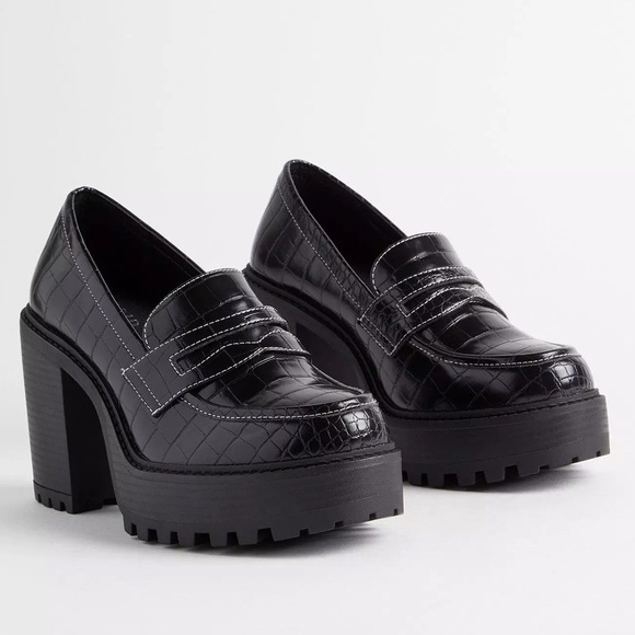 New Torrid Chunky Black Croco Penny Loafer Platform Shoes